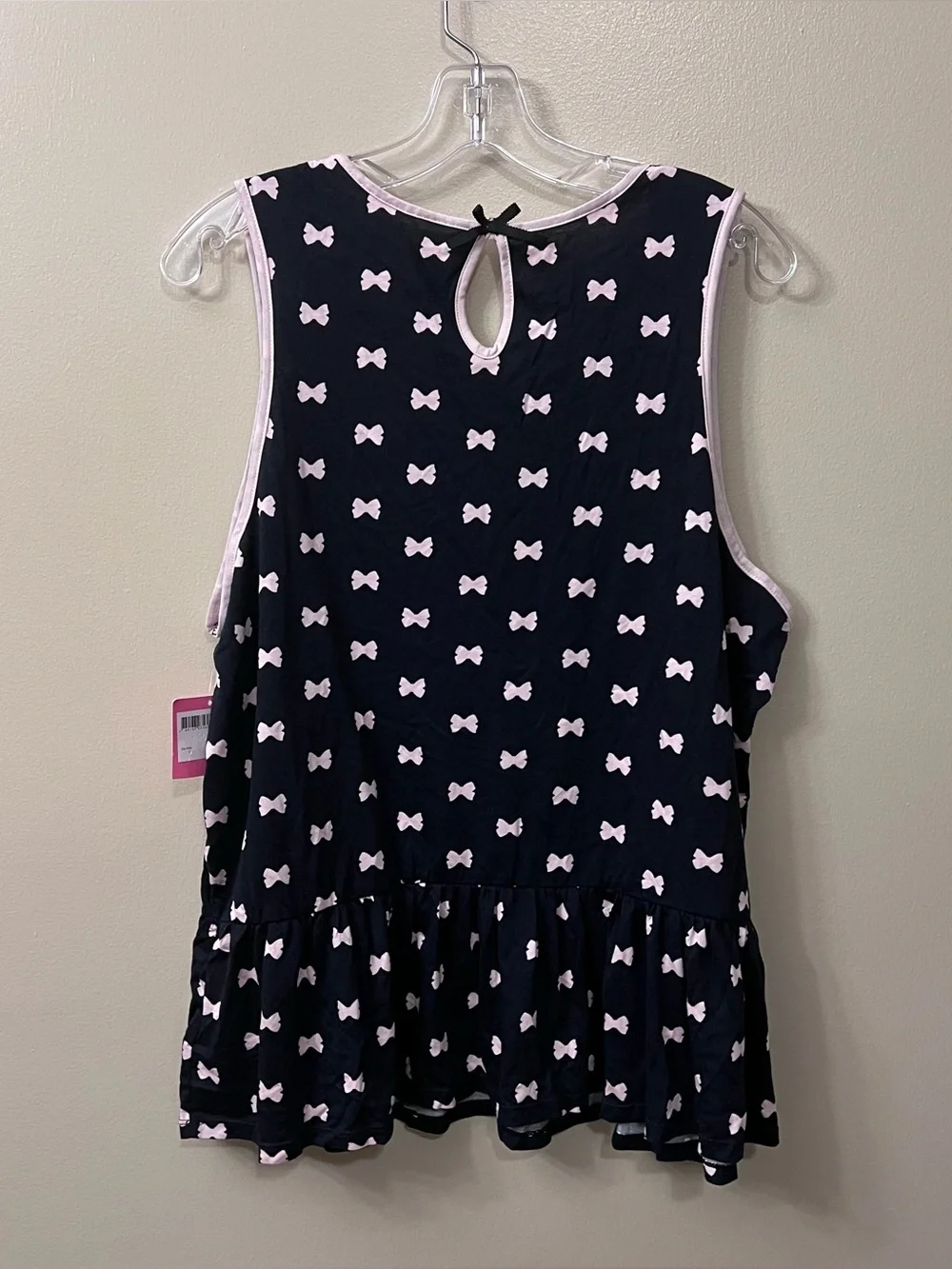 NWT Kate Spade Women’s Black & Light Pink Bow-Print Peplum Sleep Tank sz XL
